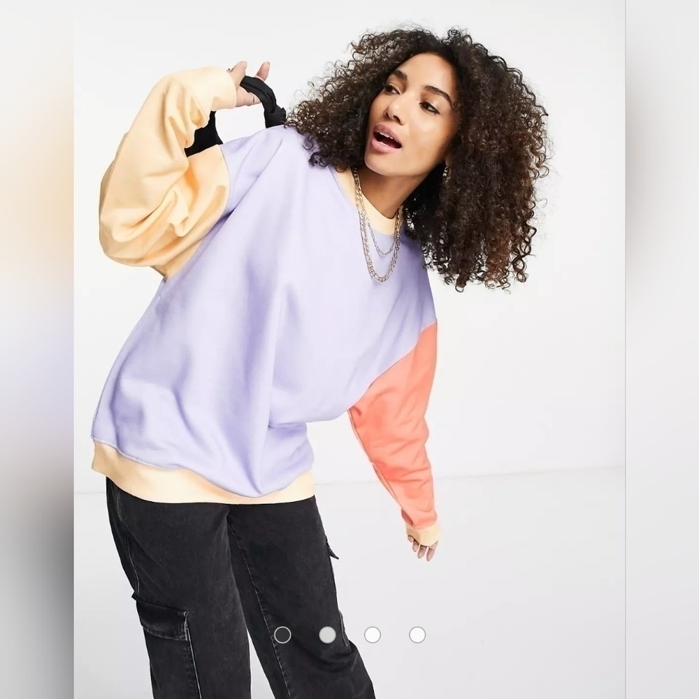 NWT Topshop Cotton Candy Color Block Lightweight Crewneck Pullover Sweatshirt L